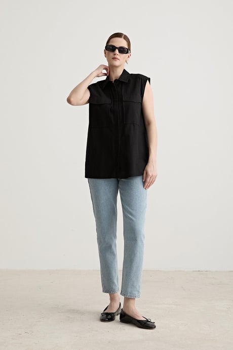 Oversize Kolsuz Gömlek SİYAH