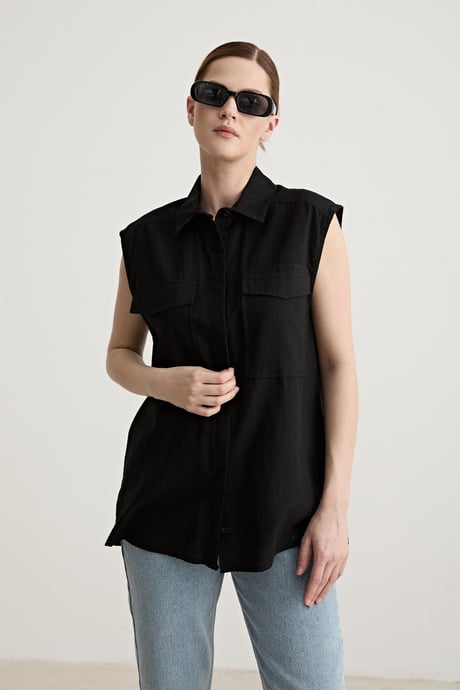 Oversize Kolsuz Gömlek SİYAH