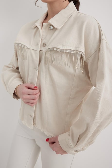 Püskül Detaylı Kadın Kot Ceket TAŞ