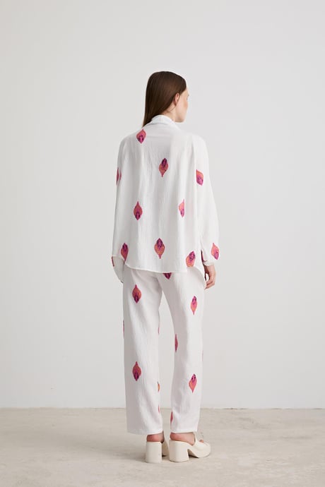 Şal Desenli Keten Pantolon EKRU