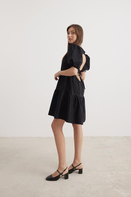 Sırt Bağlama Detaylı Kadın Elbise SİYAH