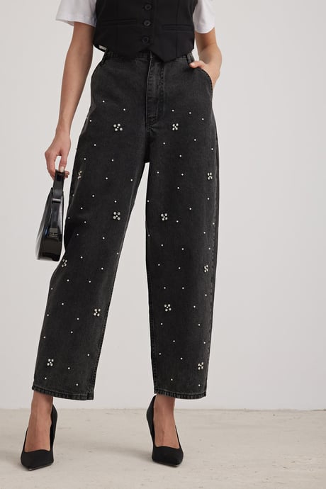 Skater Fit  Black İncili Kadın Jean BLACK