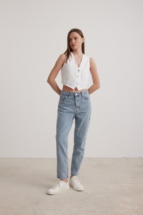 Taş Detaylı Kadın Jean BLUE