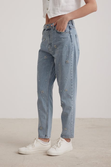 Taş Detaylı Kadın Jean BLUE