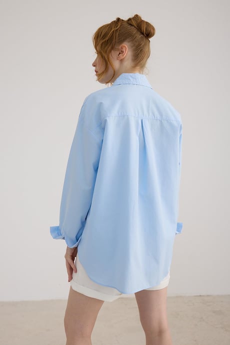 Taş Detaylı Oversize Gömlek MAVİ