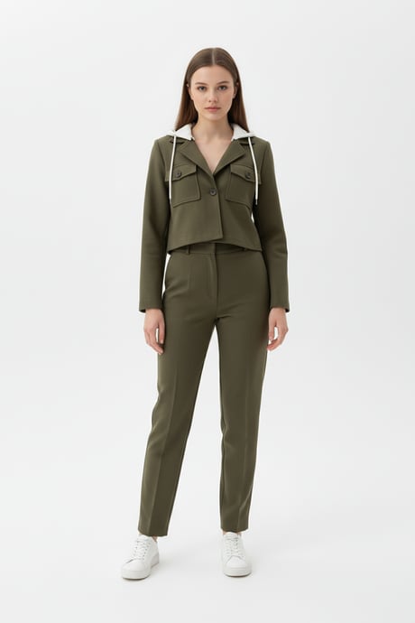 Tek Pileli Kumaş Pantolon HAKİ