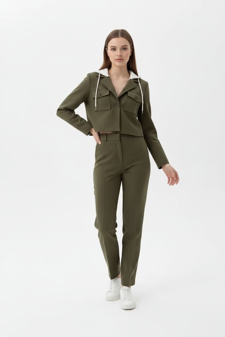 Tek Pileli Kumaş Pantolon HAKİ