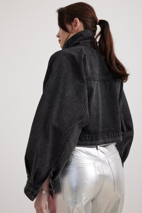 Yazı Detaylı Kadın Kot Ceket BLACK