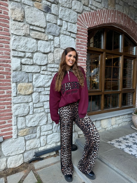 QULOVEYeni GelenlerLeopar Yan Şeritli Cepli Pantolon