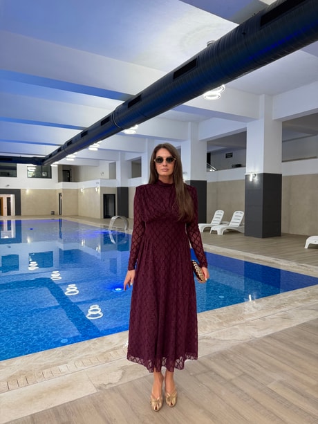 QULOVEYENİ GELENLERMürdüm Işıltılı Drape Detaylı Elbise