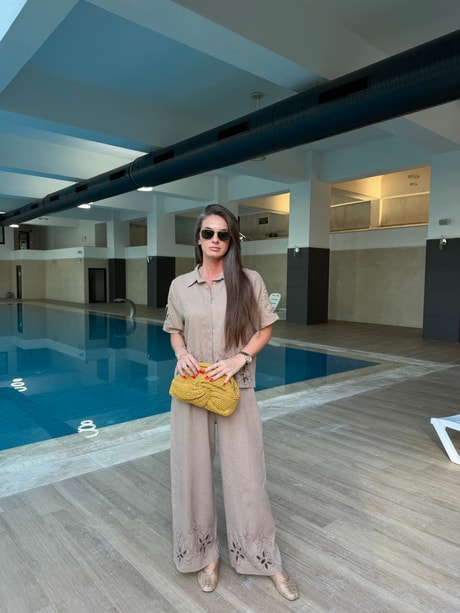 QULOVEYeni GelenlerNakış Detaylı Vizon Pantolon