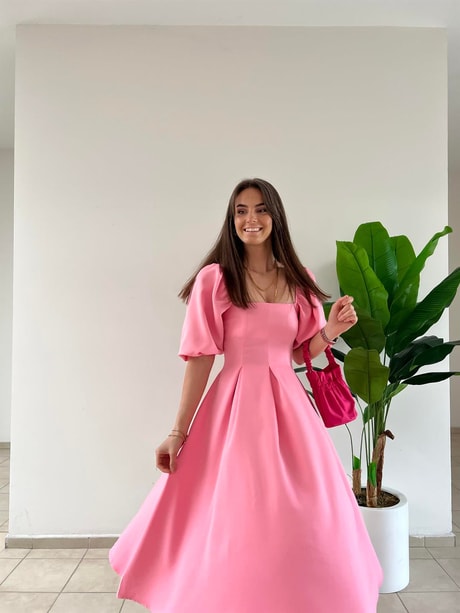 PEMBE BALON KOL ELBİSE