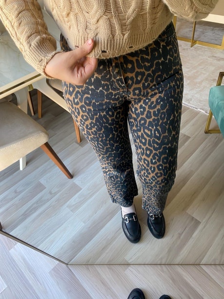 Leopar Desen Yüksek Bel Jean(Ürün Ön Sipariştir. 06.12.23 Tarihinden Sonra Gönderilecektir )