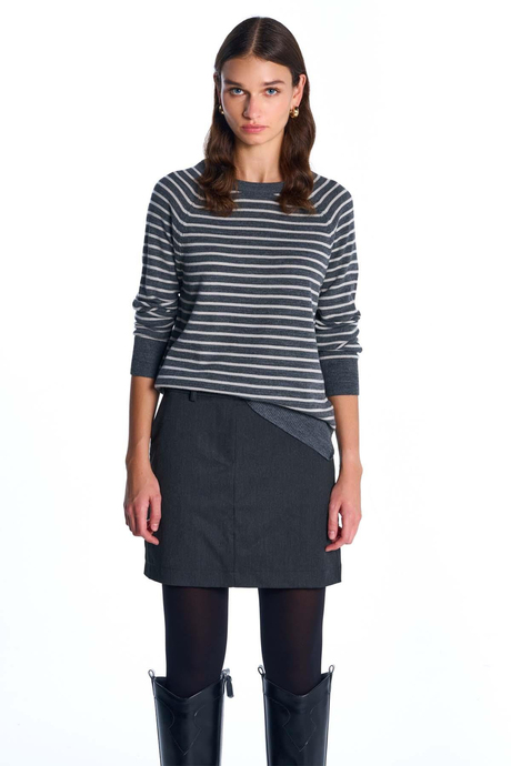 Antrasit Bisiklet Yaka Çizgili Kazak