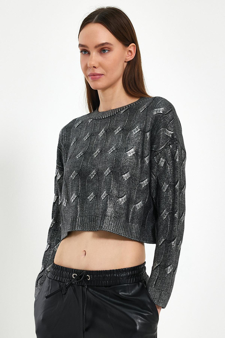 Antrasit Simli Kısa Triko Kazak