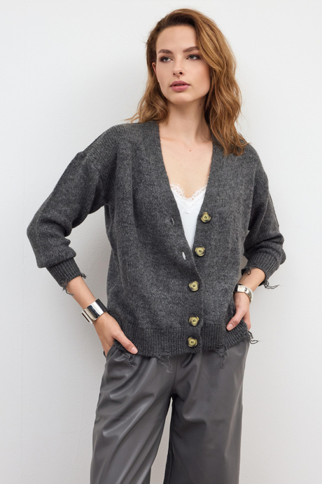 ANTRASİT YIRTIK DETAYLI HIRKA