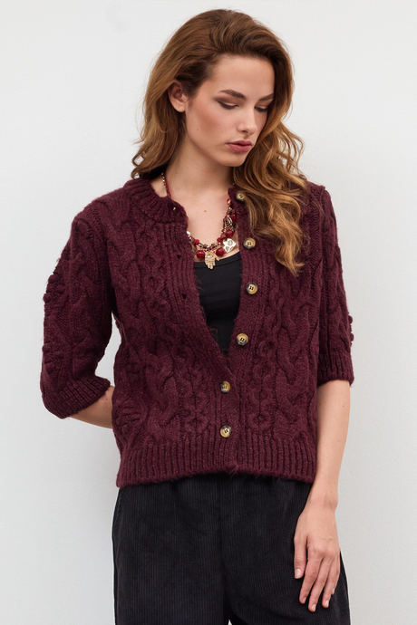 Bordo Düğmeli Hırka