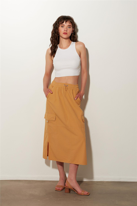 Camel Kargo Cepli Yırtmaçlı Midi Etek SS23S4786CA