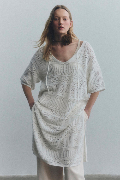 Ecru Open Knit Oversize Knitwear Dress