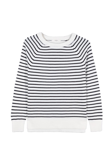 Ekru Bisiklet Yaka Çizgili Kazak