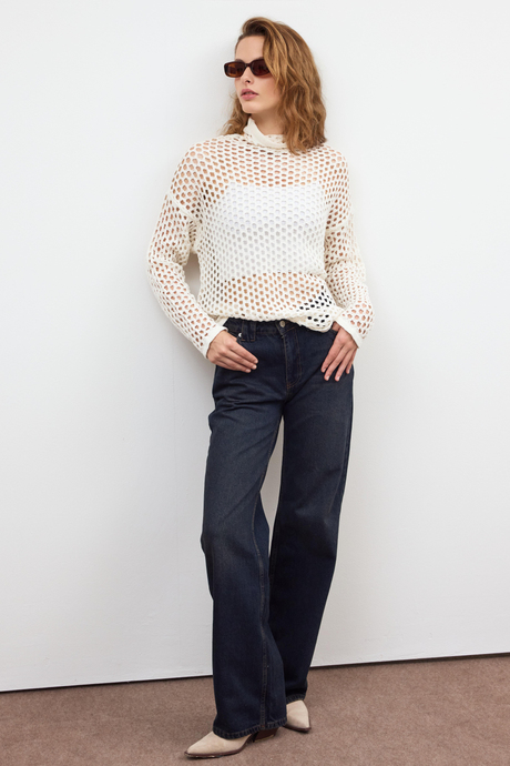 Ecru Pointelle Knitwear Sweater