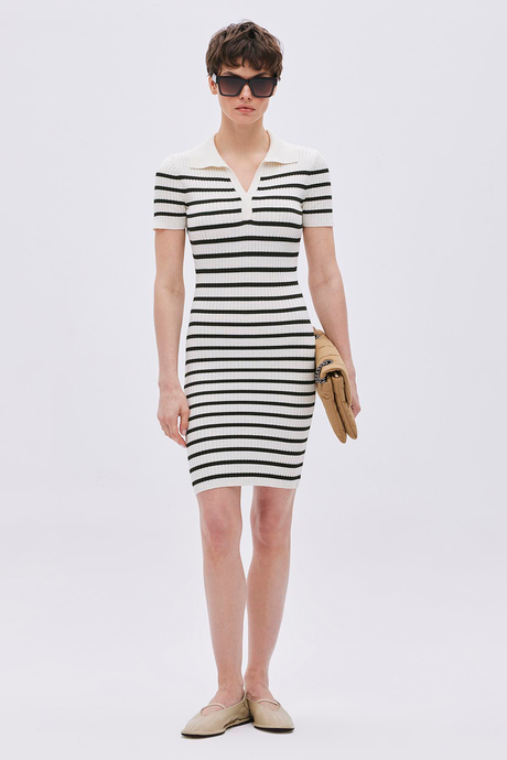 Ekru Uzun Kısa Kollu Elbise