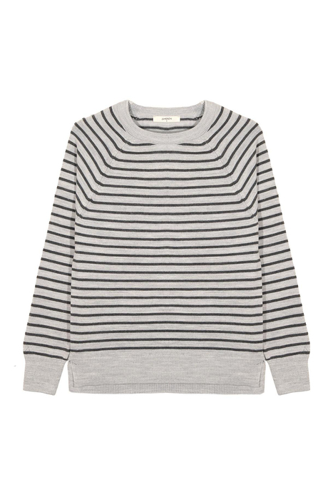 Gri Bisiklet Yaka Çizgili Kazak