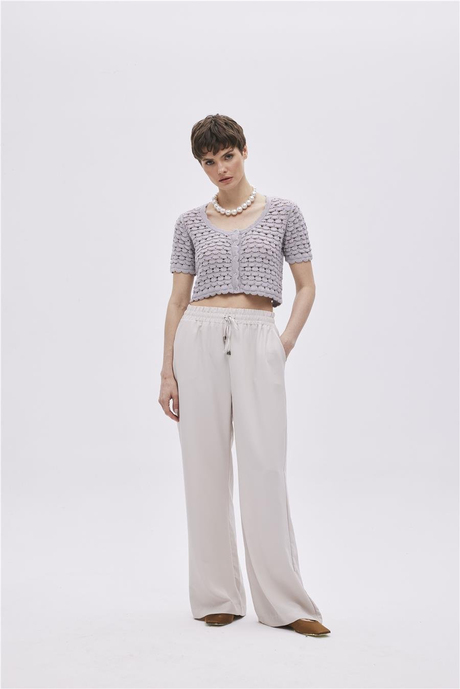 Gri Çıtçıtlı Triko Crop Top