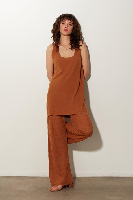 Hardal Örgü Desenli Triko Tunik Pantolon Takım SS23TK480102HR