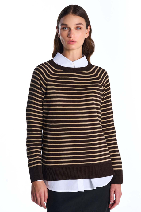 Kahverengi Bisiklet Yaka Çizgili  Kazak