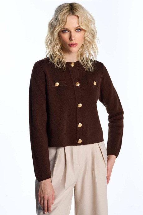 Kahverengi Düğmeli Triko Hırka