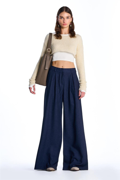 Lacivert Wide Leg Yüksek Bel Pantolon