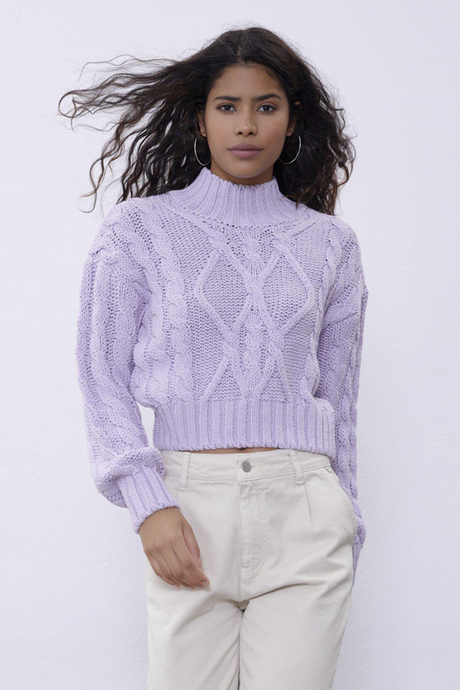 lilacc Knit Pattern Crop Sweater SWK4306LL