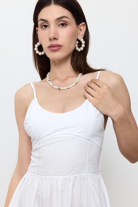 Mavi Charm İnci Kolye