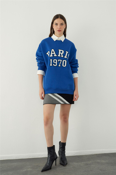 Mavi Gömlek Yaka Detaylı Sweatshirt