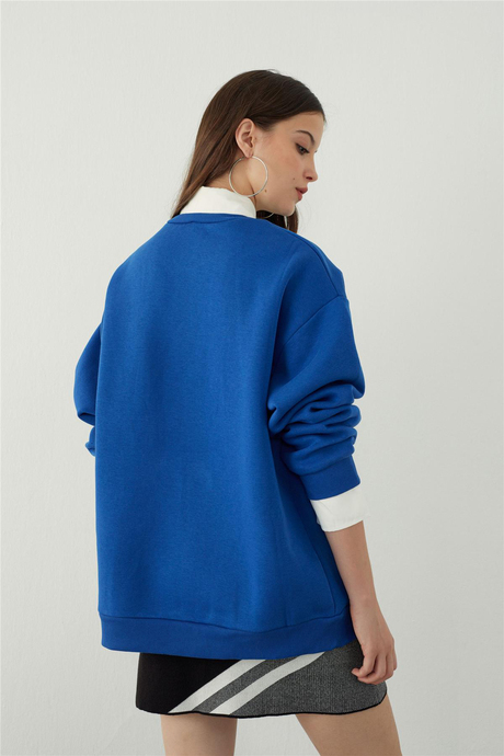 Mavi Gömlek Yaka Detaylı Sweatshirt