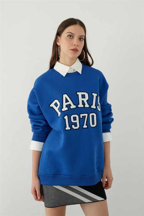 Mavi Gömlek Yaka Detaylı Sweatshirt