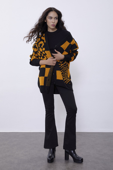 Oranj Desenli Oversize Triko Hırka SWC4440OR