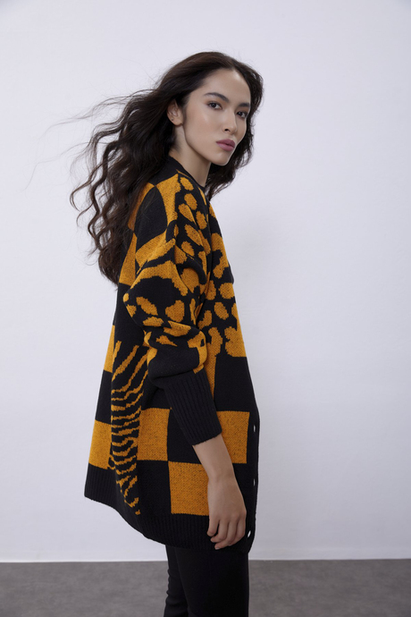 Oranj Desenli Oversize Triko Hırka SWC4440OR