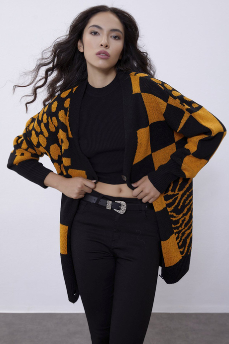 Orange Patterned Oversize Knit Cardigan SWC4440OR