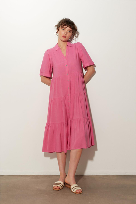 Pembe V Yaka Midi Elbise SS23D4788PE