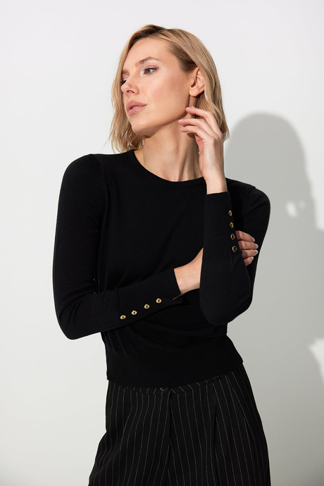 Black Basic Knit Sweater SWK4626Sİ