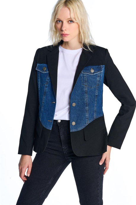 Siyah Jean Detaylı Blazer