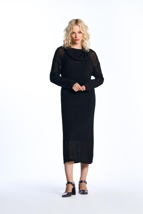 Siyah Transparan Triko Elbise