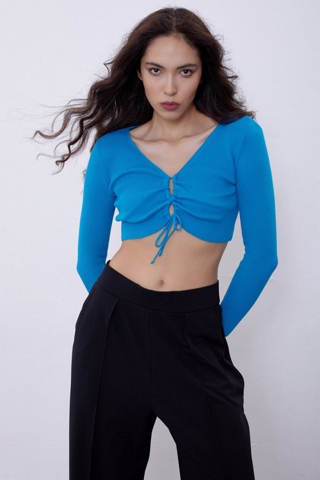 Turquoise V-Neck Plunging Gown Knit Sweater SWK4512TUR 