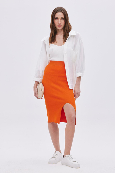 Orange  Slit Midi knit Skirt SWS4649TU