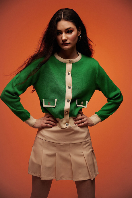 Yeşil Bisiklet Yaka Düğmeli Triko Hırka SWC4683YE