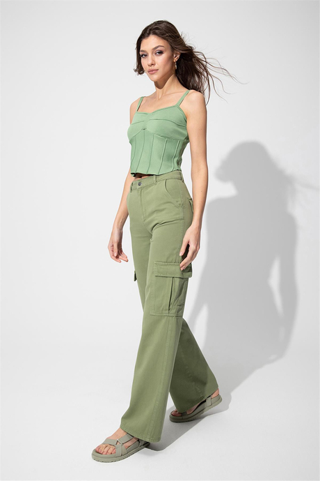 Yeşil Bol Paça Kargo Pantolon SS23P4741YE