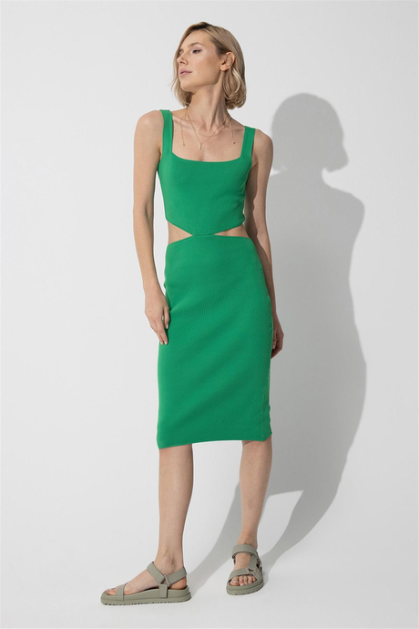 Green Low-Cut Knit Dress SWD4581YE