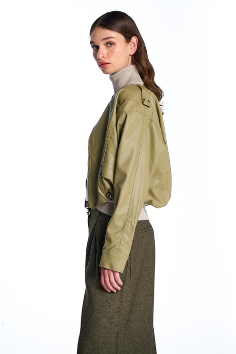 Yeşil Oversize Deri Ceket
